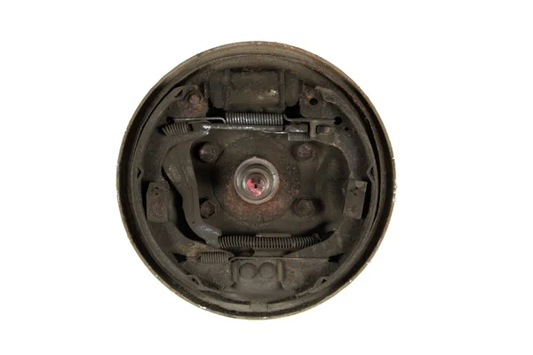 Plaquettes de frein anciennes et tambour de frein cylindrique (isolé ) — Photo