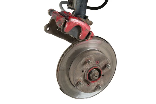 Old brake pads and disk (isolated) — Stock Photo, Image