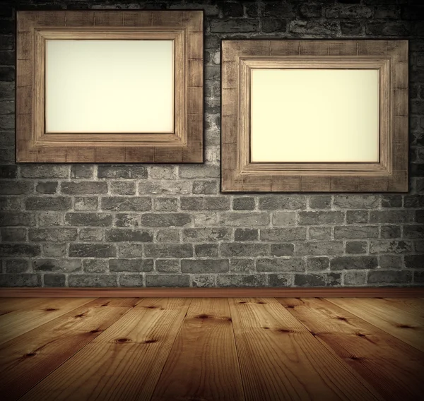 Dos marcos de madera en la pared . — Foto de Stock