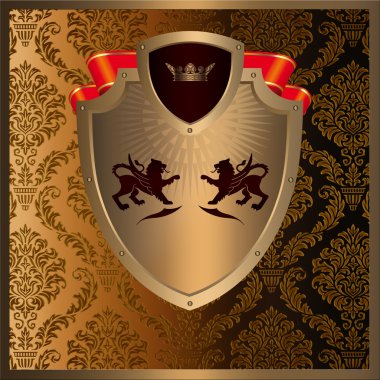 Gold shield and red banner. clipart