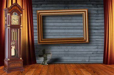 Old wooden frame on the wall. clipart