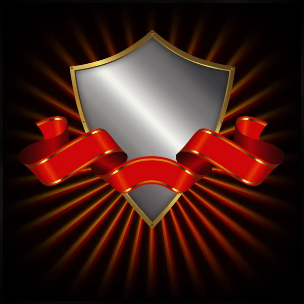 Golden shield and red ribbon. — Stock Photo, Image