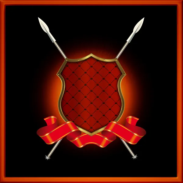 Escudo rojo con lanzas y cinta roja — Foto de Stock