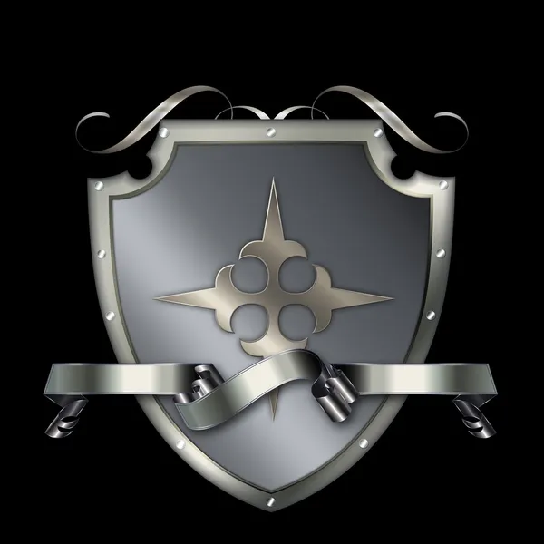 Escudo de prata com cruz abstrata e fita . — Fotografia de Stock