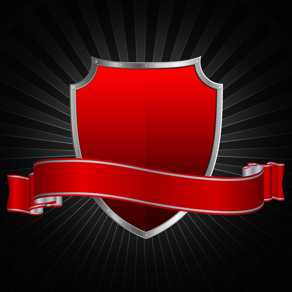 Red shield and red ribbon.