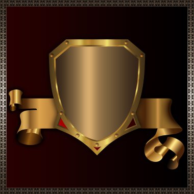 Golden shield and golden ribbon. clipart