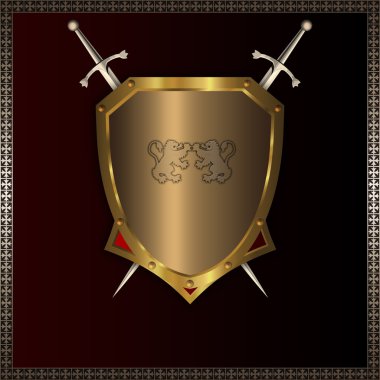 Golden shield and swords. clipart