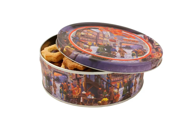 Caja redonda con galletas —  Fotos de Stock