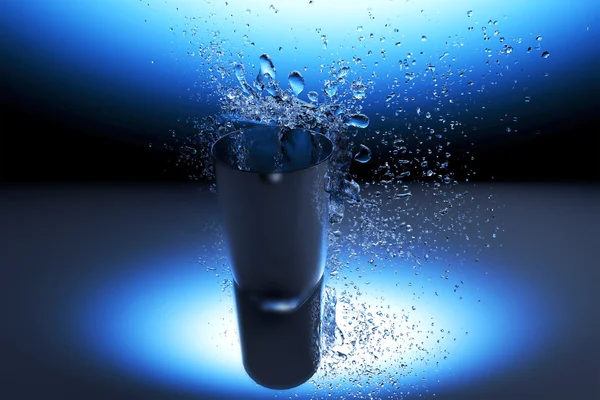 Cam altında Su damlacıkları ve mavi zemin üzerine buz küpleri