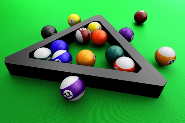 Colorful pool balls over green — Stock Photo, Image