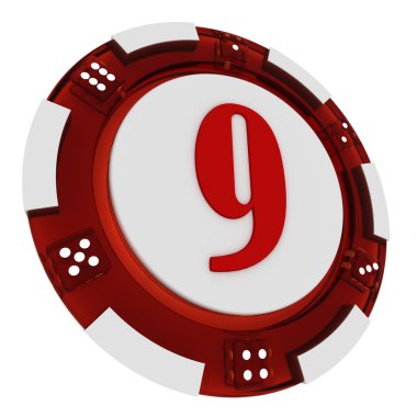 Poker chip font. 3D render casino tarzı. mektup 9