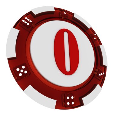 Poker chip font. 3D render casino tarzı. mektup 0