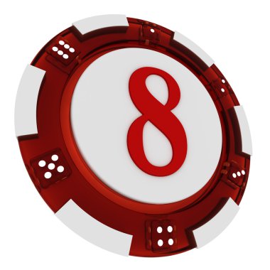 Poker chip font. 3D render casino tarzı. mektubu 8