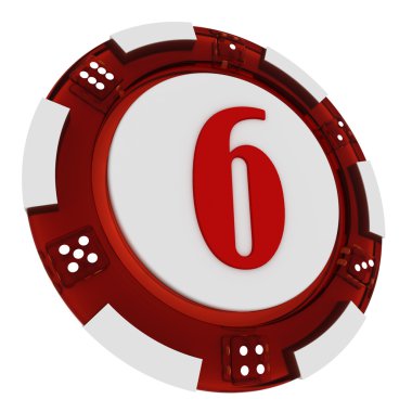 Poker chip font. 3D render casino tarzı. mektubu 6