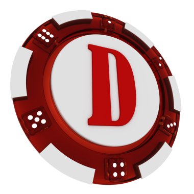 Poker chip font. 3D render casino tarzı. harf d