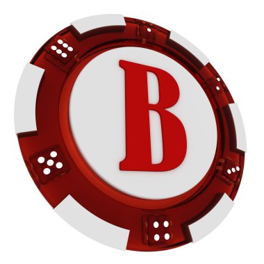 Poker chip font. 3D render casino tarzı. mektup b