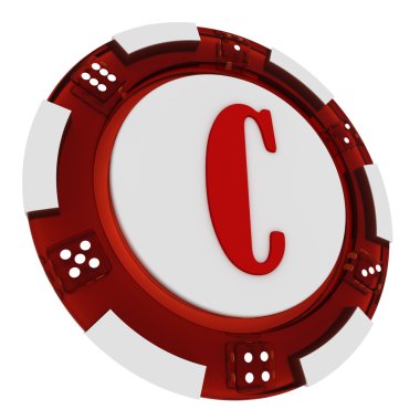 Poker chip font. 3D render casino tarzı. harf c