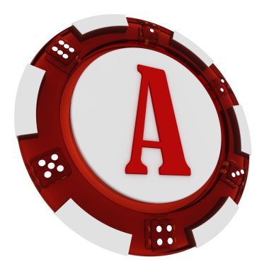 Poker chip font. 3D render casino tarzı. mektup bir