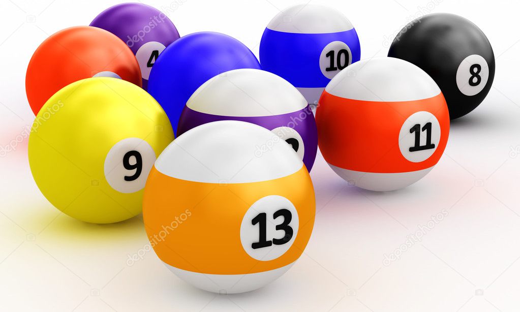 Colorful pool balls over white