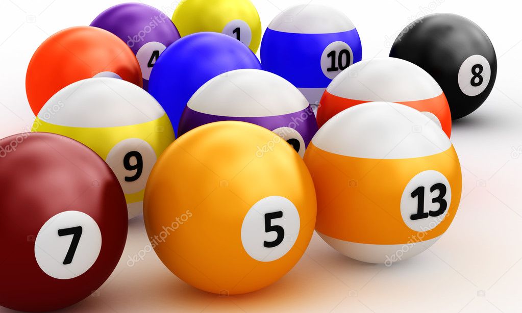 Colorful pool balls over white