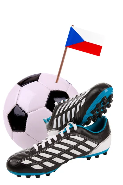 Jalkapallo tai jalkapallo, jolla on kansallinen lippu — kuvapankkivalokuva