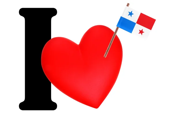 Piccola bandiera su un cuore rosso e la parola I per esprimere l'amore per la bandiera nazionale di Panama — Foto Stock