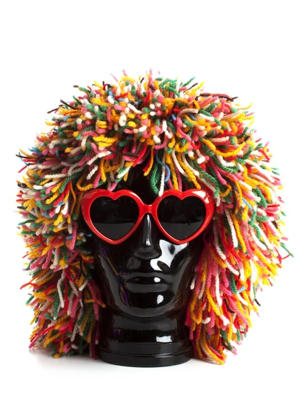 Black head with wig and sunglasses — Stock Photo, Image