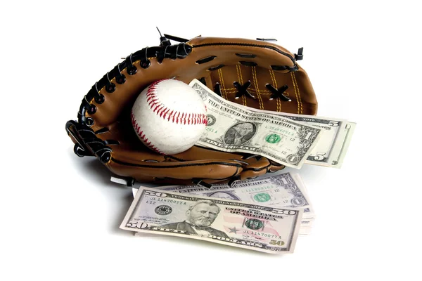 Pengar och base ball — Stockfoto