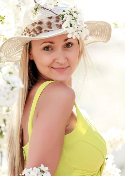 Happy woman with hat — Stock Photo, Image