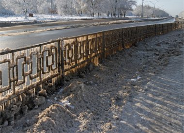 Winter highway guardrail clipart