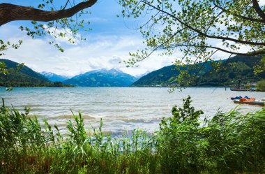 Alpine summer lake view clipart