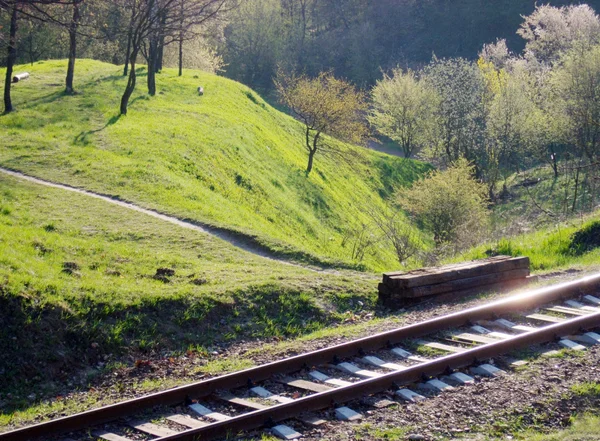 Järnvägen och våren — Stockfoto