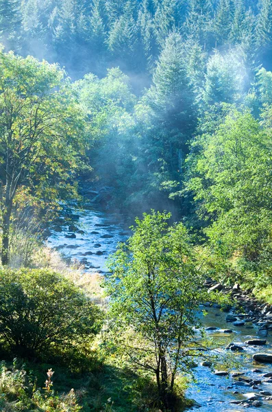 Φθινόπωρο ποτάμι βουνό πρωί. — Φωτογραφία Αρχείου