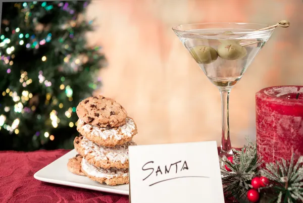 Cookies and martini for santa — Stock Photo, Image