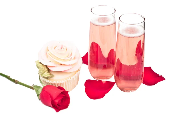 Ros formade cupcake med champagne — Stockfoto