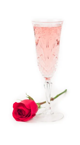Pink champagne and red rose — Stock Photo, Image