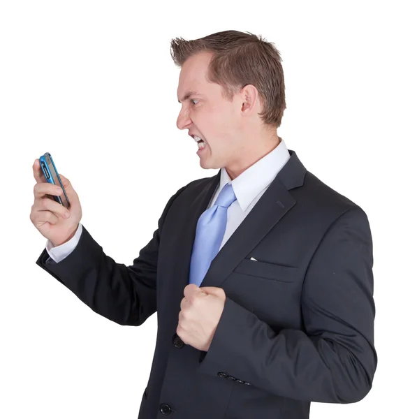 Business man angry at the phone — Stock Photo, Image