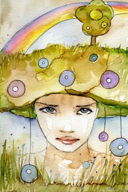 Rainbow portrait of young woman clipart