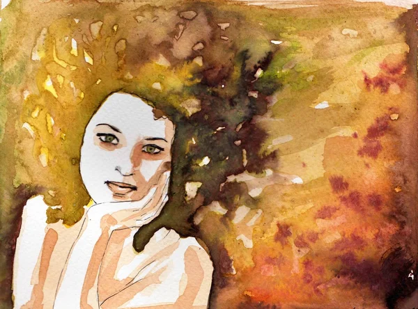 Watercolor illustration of a woman — Stock Photo, Image