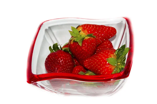 Bowl of strawberries isolated on white background — Stock Photo, Image