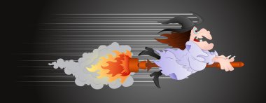 Witch on Fire Broomstick clipart