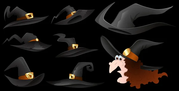 Coleção de chapéus bruxa — Vetor de Stock