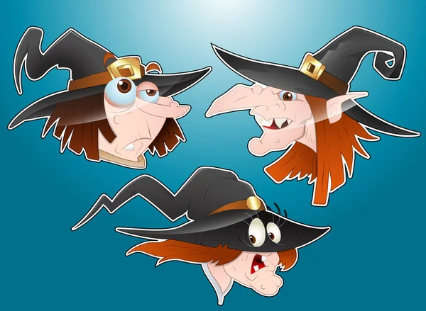 Gesichter der Halloween-Hexen — Stockvektor