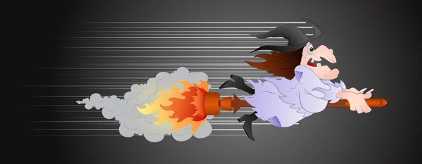 Sorcière sur manche à balai de feu — Image vectorielle