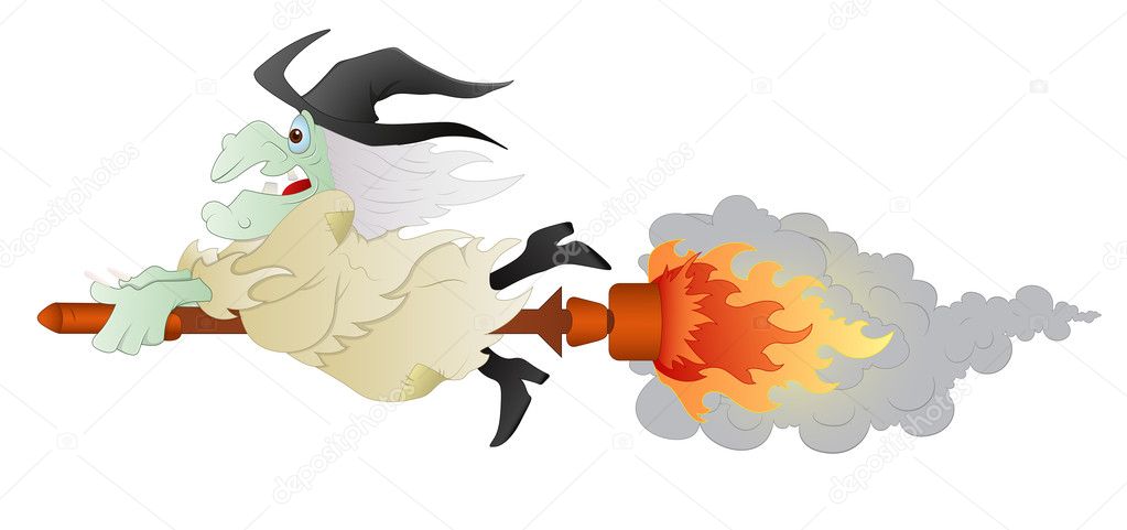 Witch Flying on Broomstick