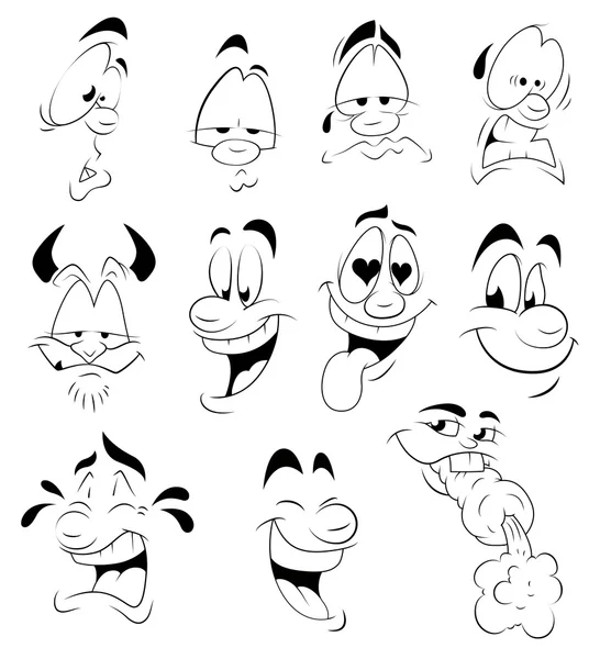 Expresiones faciales de dibujos animados — Archivo Imágenes Vectoriales