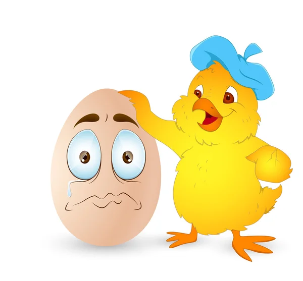 Påsk kyckling med tecknade ägg — Stock vektor