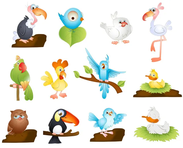 Cute Cartoon Birds — Stock Vector