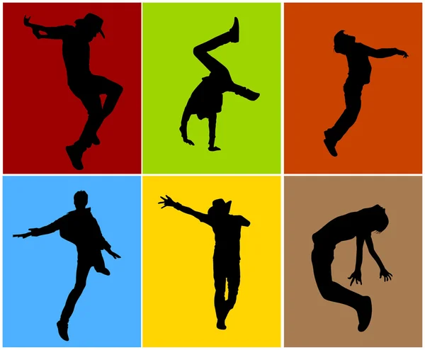 Silhouette di varie pose di danza — Vettoriale Stock