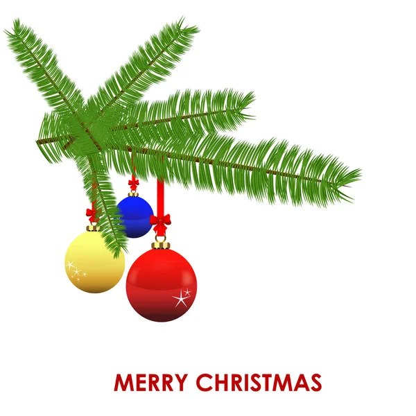 Barevné vánoční koule zavěšená na borovici — Stockový vektor
